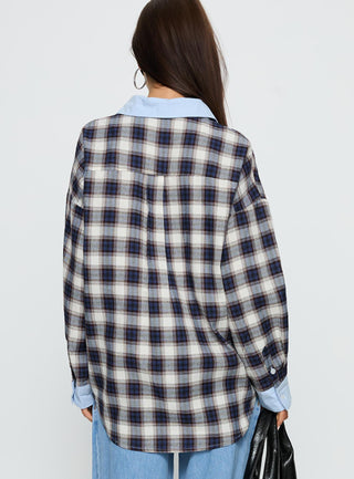 Walda Contrast Flannel Shirt Blue Check