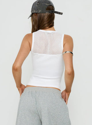 Sondra Boatneck Sheer Panel Tank Top White