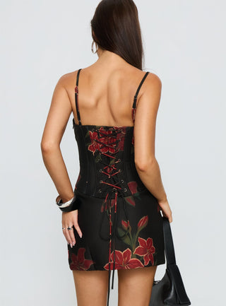 Julisa Corset Mini Dress Red  Black Floral