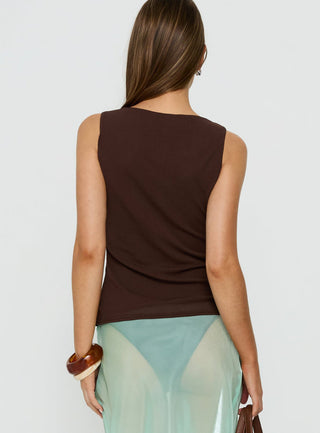 Spend The Night Embroidered Tank Top Chocolate Brown