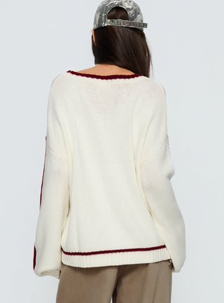 Star Track Graphic Jumper Cream  Red