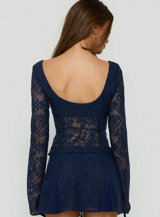 Quani Long Sleeve Lace Top Navy
