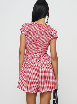 Wescott Gingham Playsuit Red  White