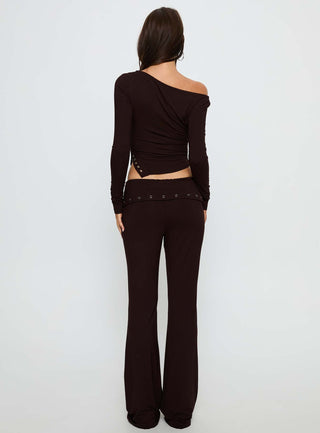 Wynna Eyelet Foldover Pants Chocolate