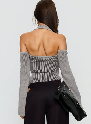 Novelia Halter Long Sleeve Top Black  Grey