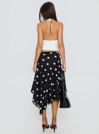 Dulciana High Split Asymmetrical Midi Skirt Black  Polka Dot