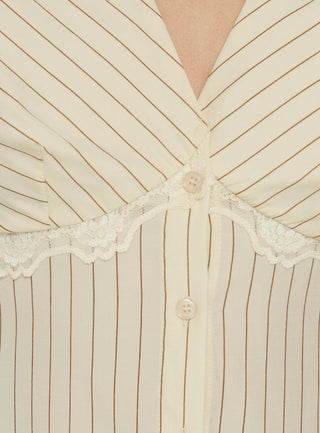 Maybella Short Sleeve Lace Detail Top Cream Stripe