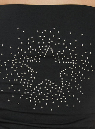 Shimmering Studded Strapless Top Charcoal