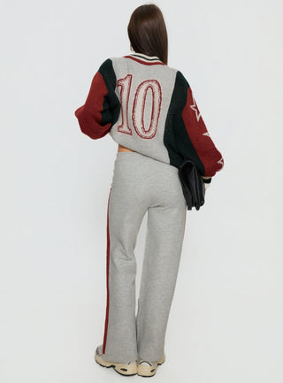 Brandyce Straight Leg Knit Pants Grey  Red
