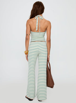 Anora Halter Wide Leg Set Blue  White Stripe