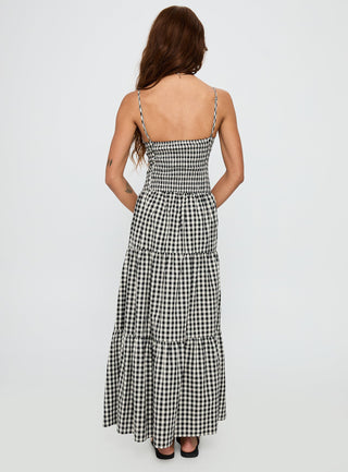 Avaleine Tiered Maxi Dress Black  White Check