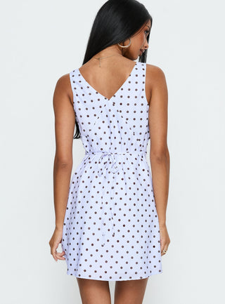 Nellie Mini Dress Blue  Brown Polka Dot
