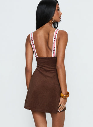 Aydenn Contrast Plunge Mini Dress Pink  Brown