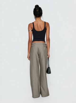 Jette Tailored Buckle Pant Taupe Pinstripe