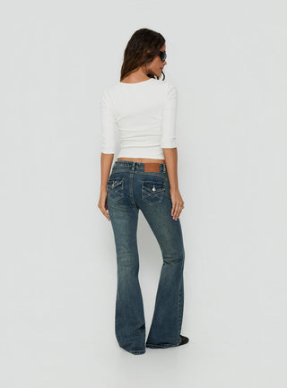 Clynee Ultra Low Rise Bootleg Jeans Dirty Blue