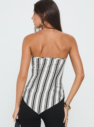 Palo Alto Strapless Scarf Top Black  White Stripe