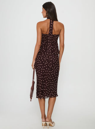 Sydni Midi Bias Cut Skirt Chocolate  Pink Polka