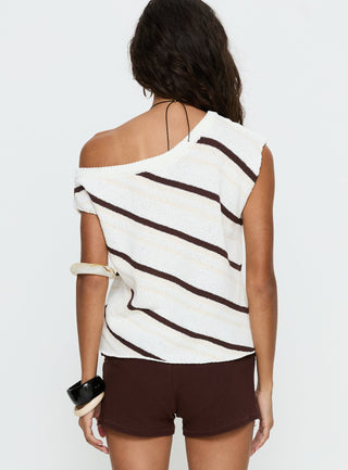 Ashfield Off Shoulder Top White  Beige Stripe