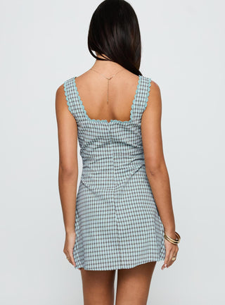 Dasha Mini Dress Blue  Brown Check