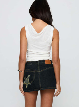 Standout Patch Detail Denim Skort Blue