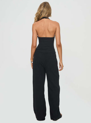 Clouded Linen Blend Vest Top Black