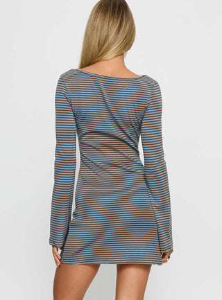 Bryanna Long Sleeve Mini Dress Blue  Brown