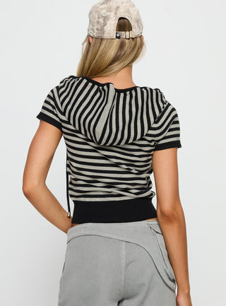 Kahlee Zip Through Hoodie Grey  Black Stripe