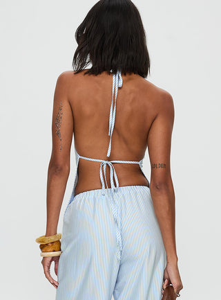 Summer Too Hot Cowl Neck Top Blue Stripe