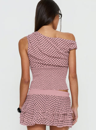 Ready To Party Off Shoulder Top Pink  Black Polka