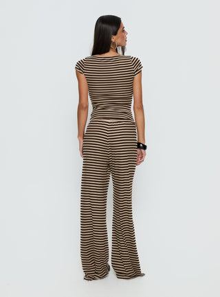 Gavrielle Jersey Wide Leg Pants Chocolate  Cream Stripe
