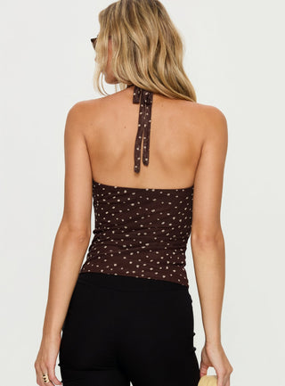 Geovana Plunge Neck Top Brown  Beige Bambi