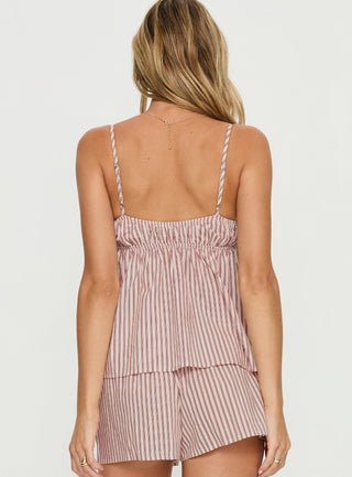 Chill Club Sleep Peplum Top Red  White Stripe
