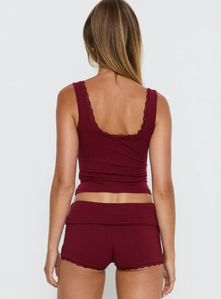 Serae Lace Trim Tank Top Cherry