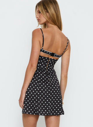Renaissance Corset Lace Mini Dress Black  White Polka Dot