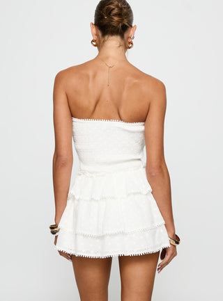 Sunkiss Frill Mini Dress White  Broderie
