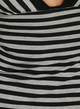 Eleanorre Batwing V Neck Mini Dress Grey Stripe