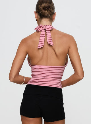 Whimsy Halter Top Pink  Red Stripe