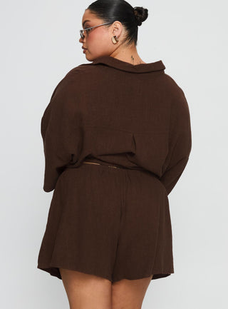 Peni Drawstring Linen Shorts Chocolate Curve