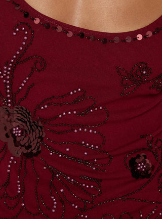 Daphie Beaded Midi Dress Burgundy