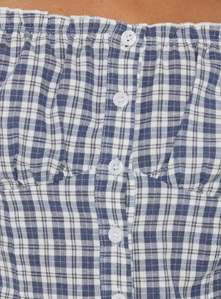 Bravely Off Shoulder Button Up Top Blue Check