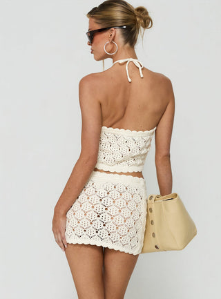 Harrietah Crochet Tie Waist Mini Skirt White