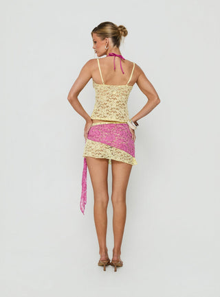 Sirna Lace Wrap Contrast Mini Skirt Lime / Pink