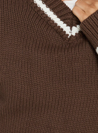 Myrandah V Neck Long SLeeve Knit Sweater Chocolate Stripe