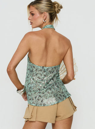 Ruwiko Cross Front Top Teal Paisley