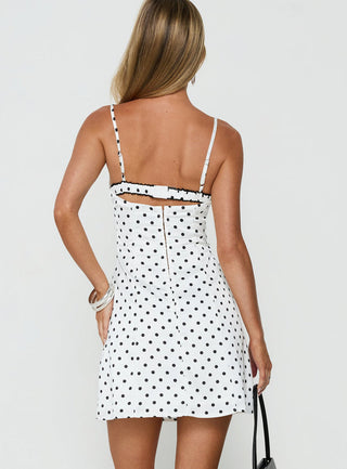 Renaissance Corset Lace Mini Dress White Black Polka Dot