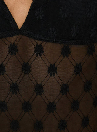 Marlyne Sheer Lace Plunge Neck Bodysuit Black