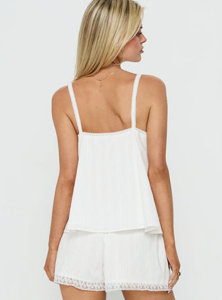 Safire Lace Trim Frill Babydoll Top Off White
