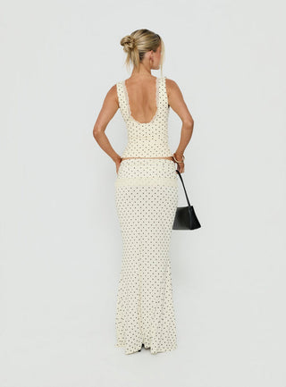Zespri Jersey Maxi Skirt Cream Polka Dot
