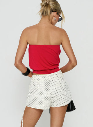 Lylie Linen Blend Tie Side Micro Shorts Cream Polka Dot