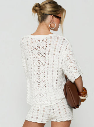 Rheara Knit Short Sleeve Top White
